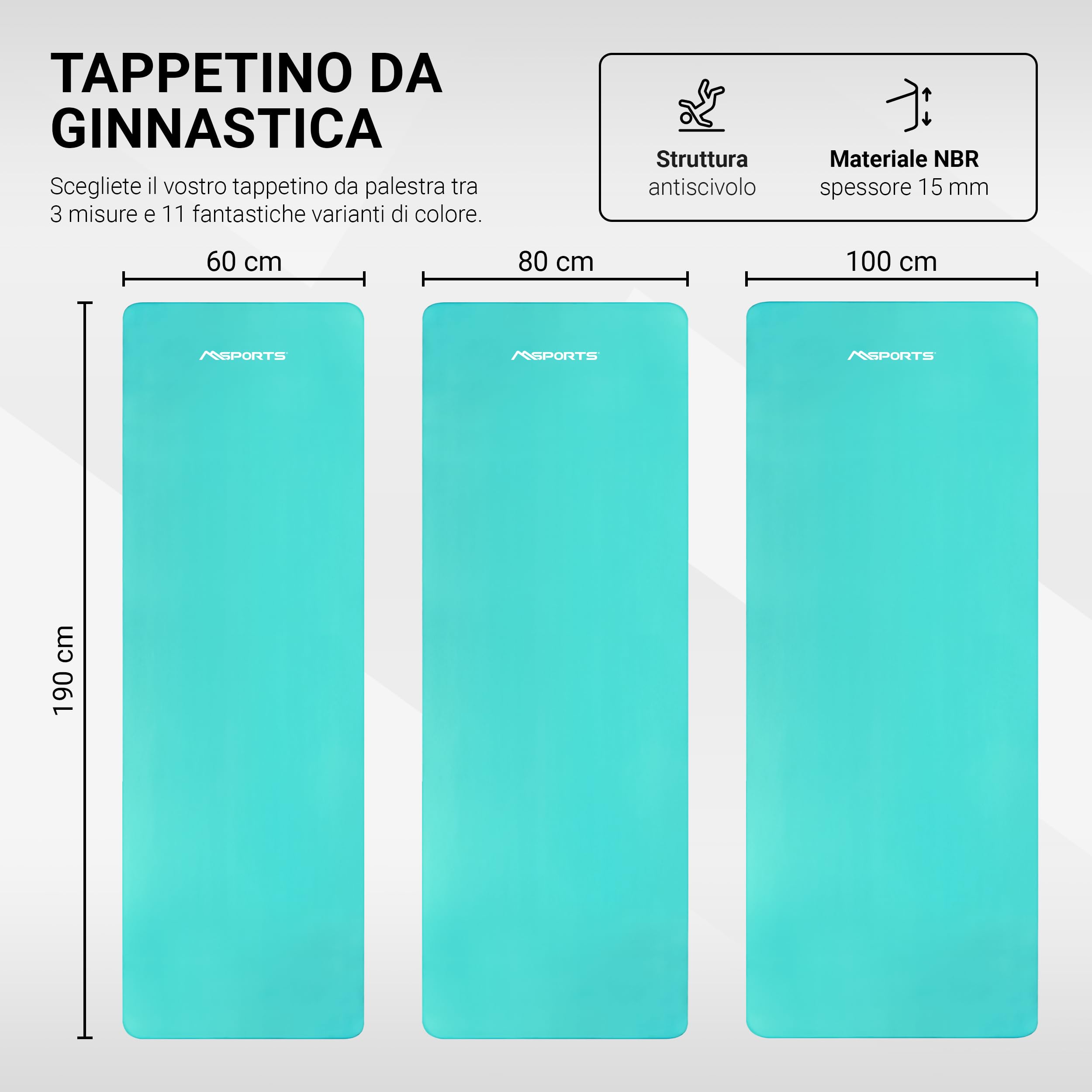 MSPORTS Tappetino Fitness & Yoga Premium antiscivolo – vari formati e colori – Mat da Ginnastica Premium per casa, palestra e Pilates