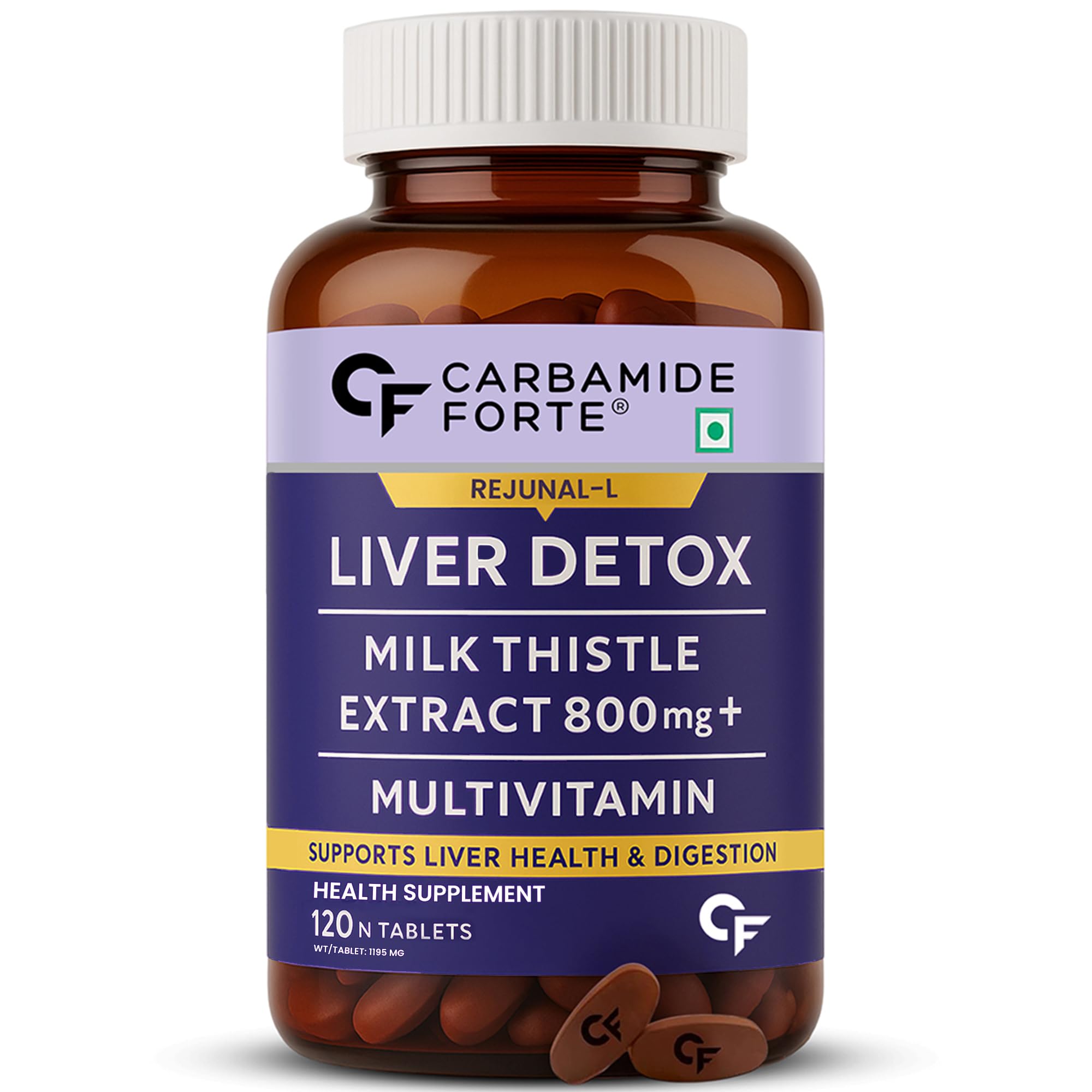 Carbamide Forte Liver Detox Supplement With Milk Thistle Extract 800mg | Fatty Liver Medicine With Liver Support | Multivitamin Milk Thistle For Men & Women | 120 Tablets