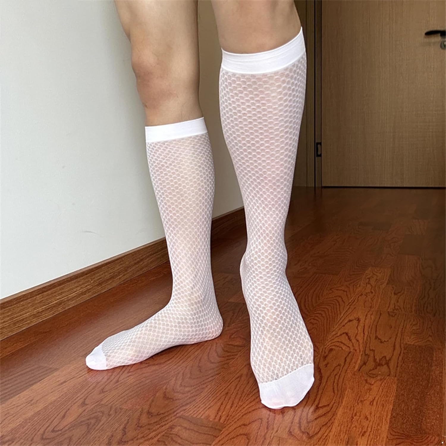 Mens Thin Dress Socks Silk Sheer Business Suit Socks Formal Over The Calf Stockings for Daily Wear