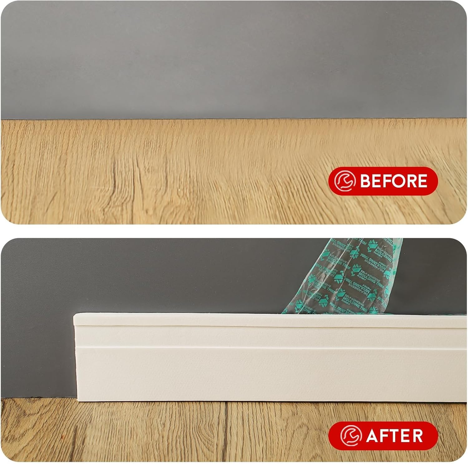 PVC Quadrant Trim,Corner Edging Strip,20FT/6Meters Peel and Stick Base | Flexible EVA Baseboard Molding | Self Adhesive for Walls and Floors(Width 50mm/1.9in)