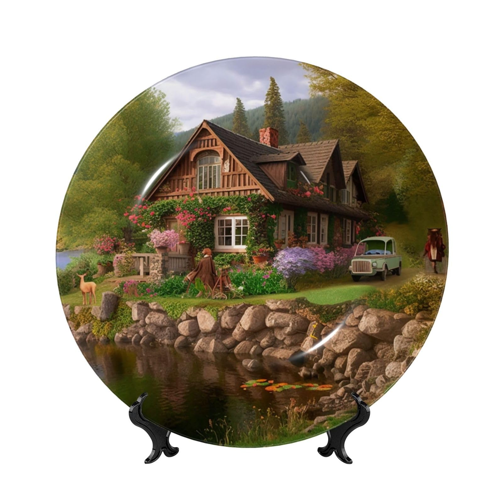 Assiette décorative en porcelaine Lakeside Cottage cadeau idéal 15cm