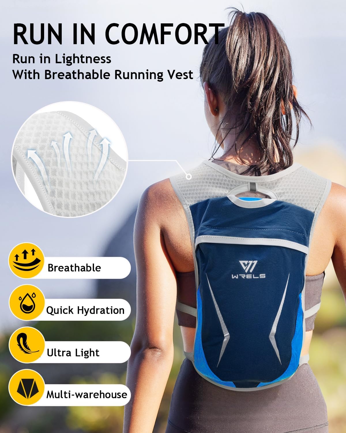 WRELS Hydration Running Vest for Men Women,5L Lightweight Water Backpack with 1.5L Leakproof Water Bladder,Hydration Vest for Marathon Cycling Jogging Hiking