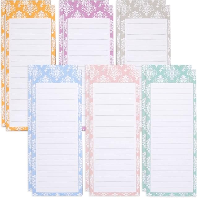 Juvale Magnetic Fridge Notepad with 60 Lined Sheets, 12 Pack Featuring 1 Design in 6 Colours, 9 x 23 cm