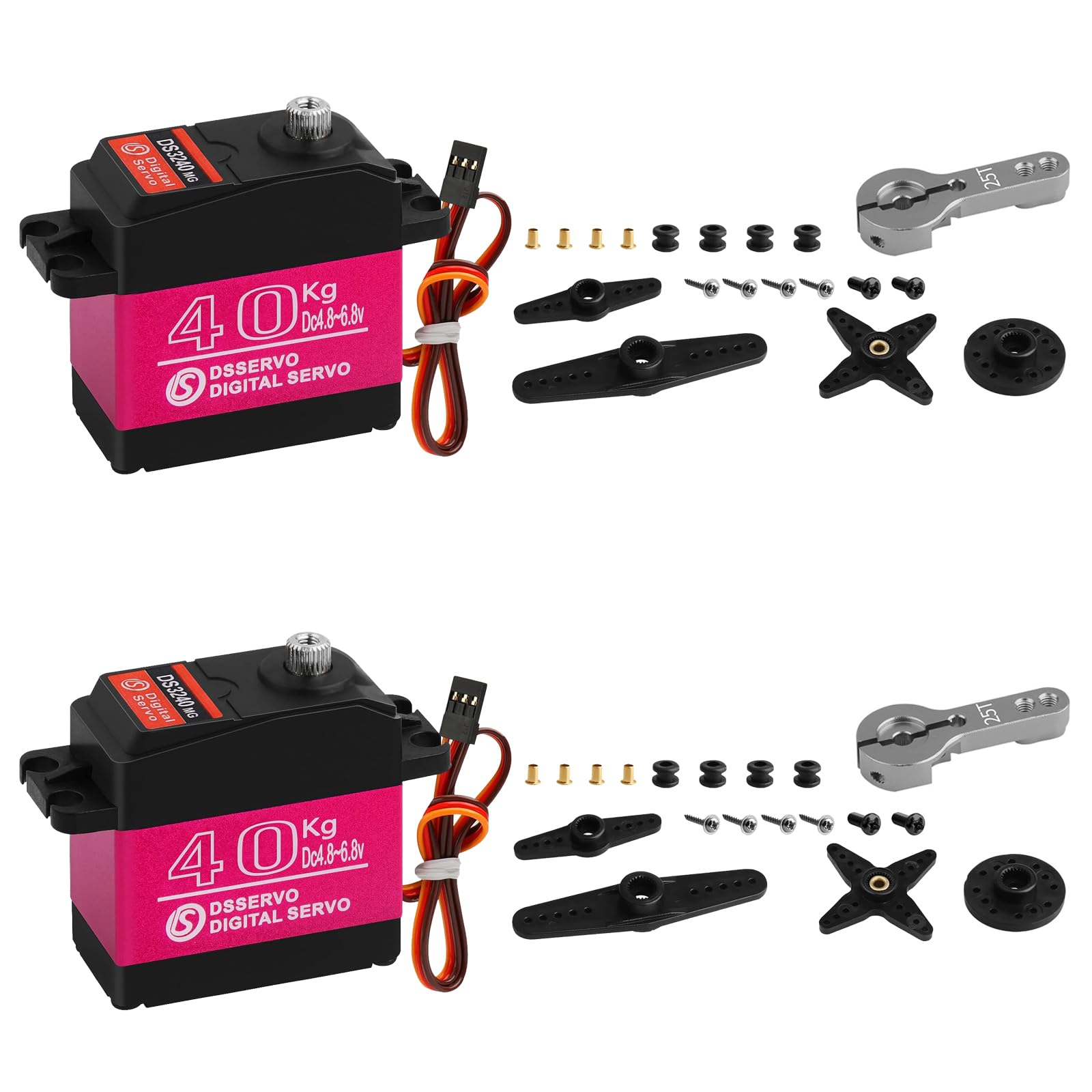 HOOYIJ 2 Pack High Torque 40KG Digital Servo, DS3240MG Full Metal Stainless Steel Gear Waterproof Steering RC Servo, for 1/8 1/10 Scale RC Car Crawler Buggy Airplane Control Angle 180°