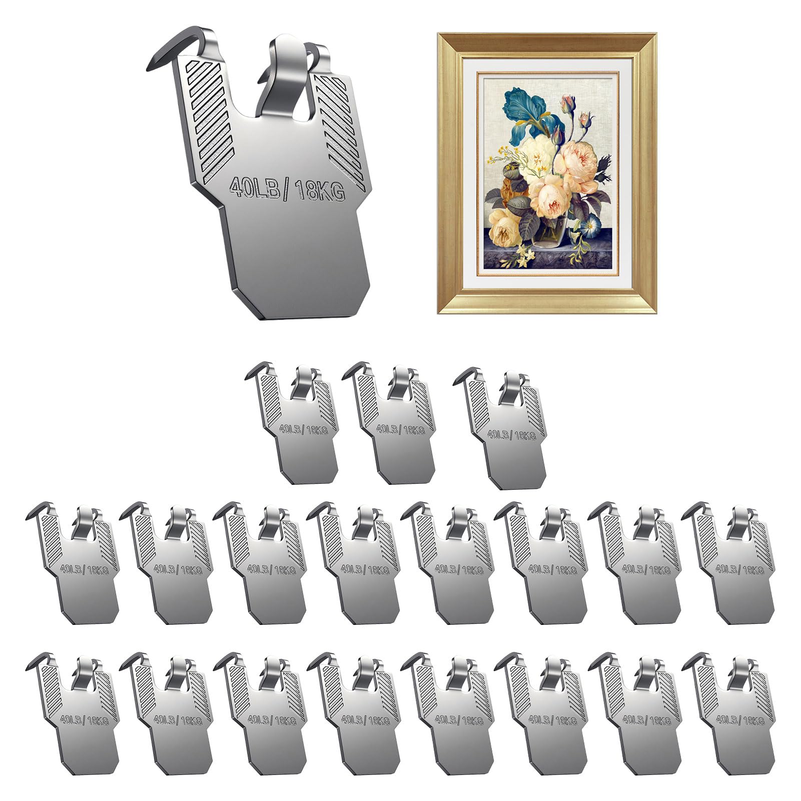 18KG 20Pcs Claw Picture Hanger Hooks for Plasterboard Walls,Holds up to 40lb,Drywall Picture Hanging Claw,No Nails Drywall Picture Hanging Kit,No Damage Heavy Duty Hook,Painting,Mirror,Photo Frame,Art