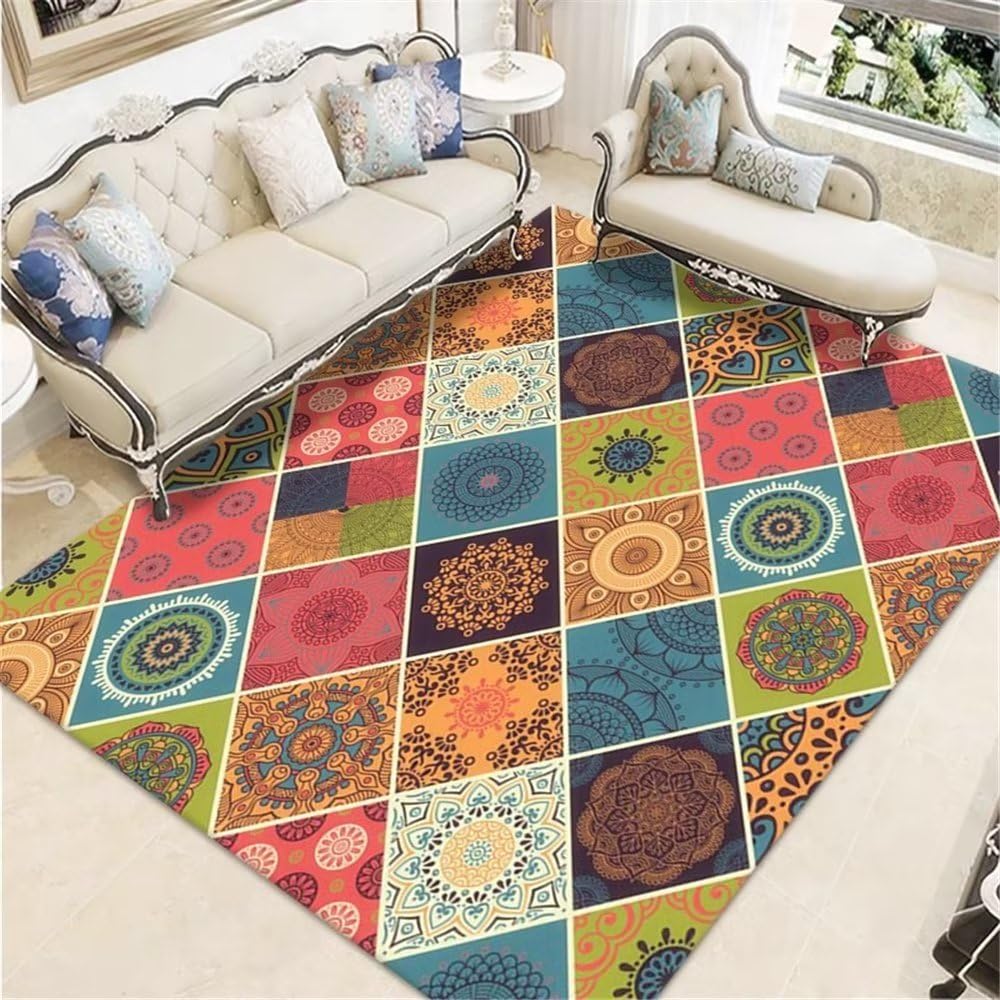 Tapis de salon rouge grand tapis salle à manger 100x200cm motif de fleurs