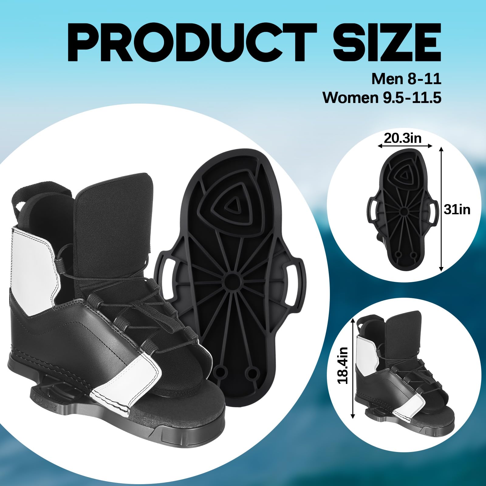 Weysat Universelle Wakeboard-Bindungen für Herren 42-46 / Damen 44-46, verstellbare Wakeboard-Stiefel, EVA-Komfortfutter und Knöchelstütze, einfacher Einstieg, offenes Zehen-Design, passend für die