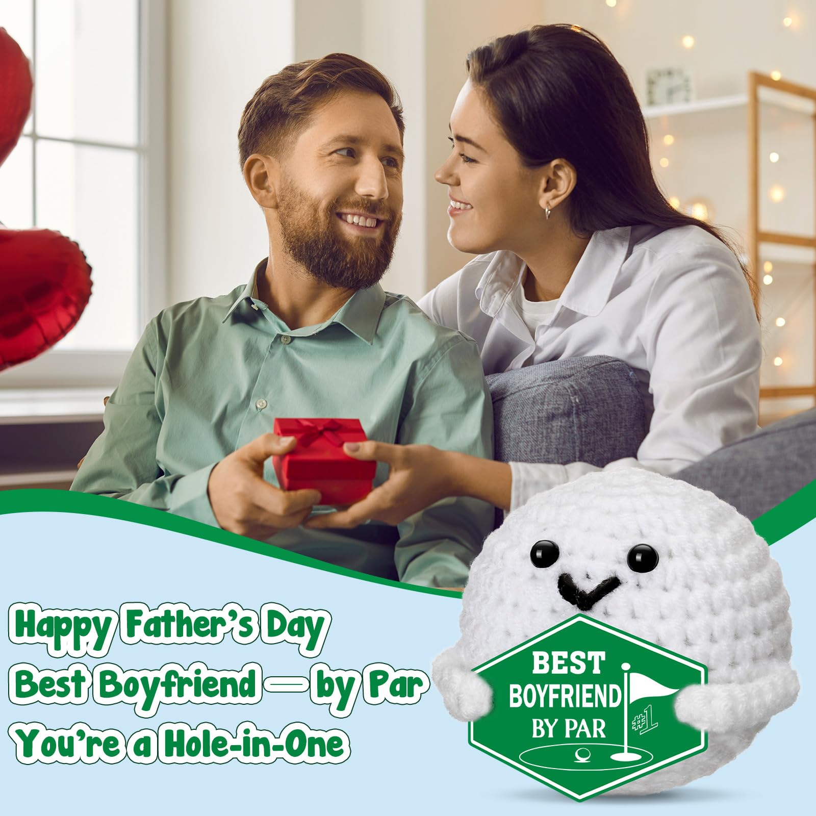 Gifts for Boyfriend Fathers Day - Funny Father's Day Birthday Anniversary Christmas Crochet Golf Ball Accessories for Boyfriend Bf Him Man Fiance Long Distance Graduation Sweetest Gift