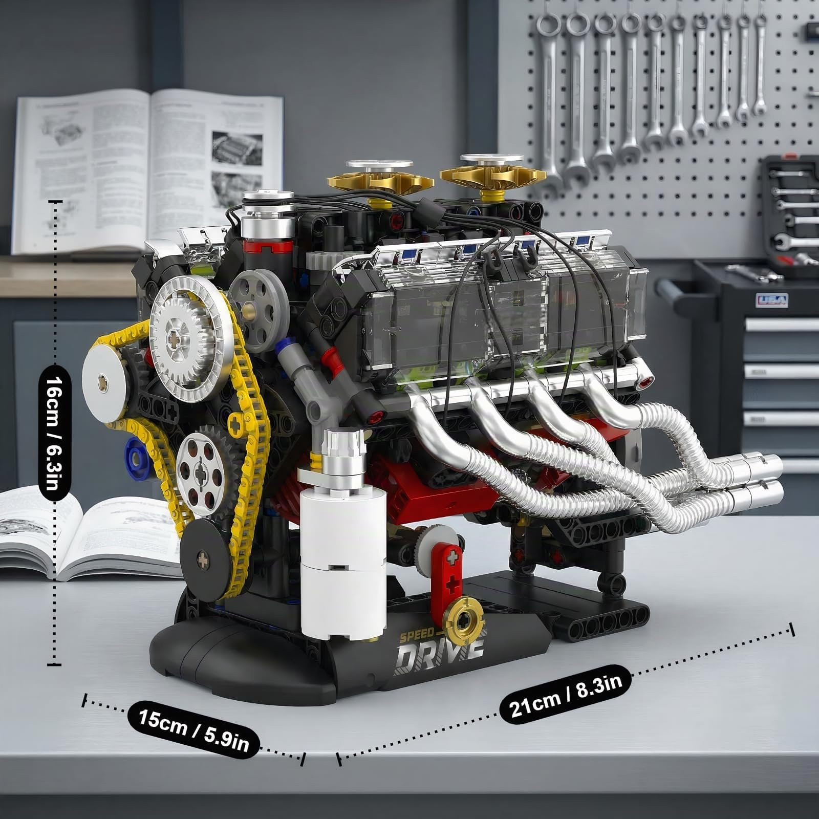 Modellino Motore V8 659 Pezzi Scala 1:4 – Manovella Meccanica | Kit Ingegneria Adulti Modellismo da Costruire STEM Idea Regalo Uomo | Kit Completo
