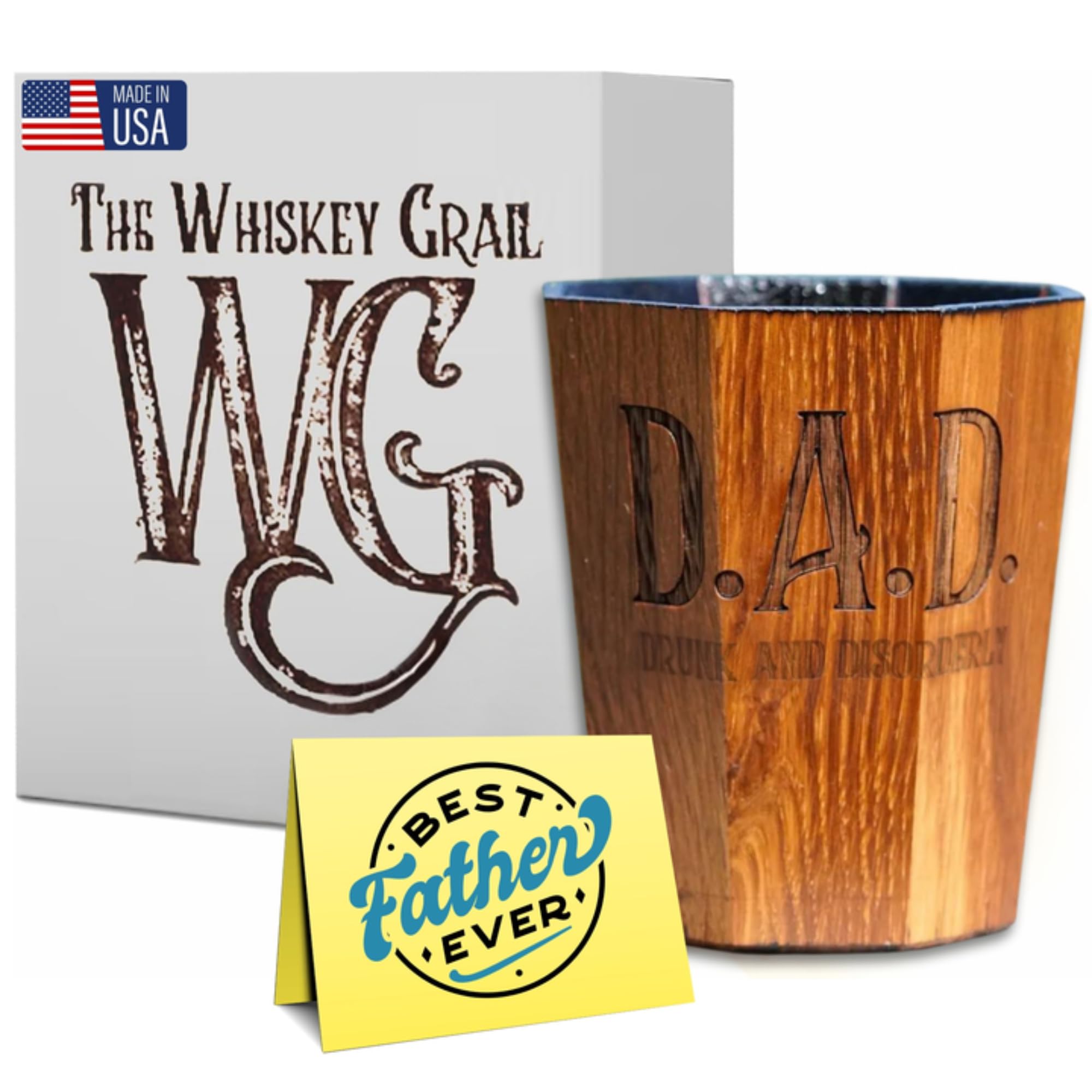 Whiskey Grail - Grail for D.A.D - Artisan Wooden Whiskey Cup – Wooden Bourbon Cup for Men, Old Fashioned Charred Oak, Unique Barrel-Inspired Drink Accessory - Gifts for Bourbon Lovers