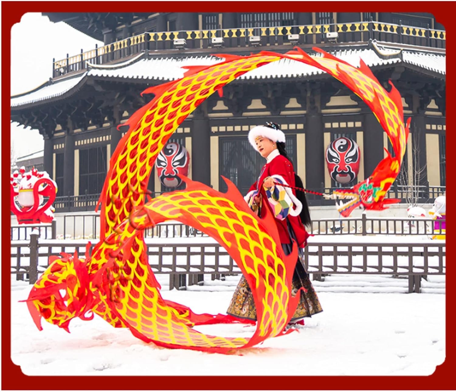 Drago Cinese per Feste 8m/26.2FT Cinese Dragon Dance Wulong Flowy Nastro Streamer per Esercizi di Fitness Prestazioni Danza del Leone Artigianato Feste Cinesi in Italia(Rot)