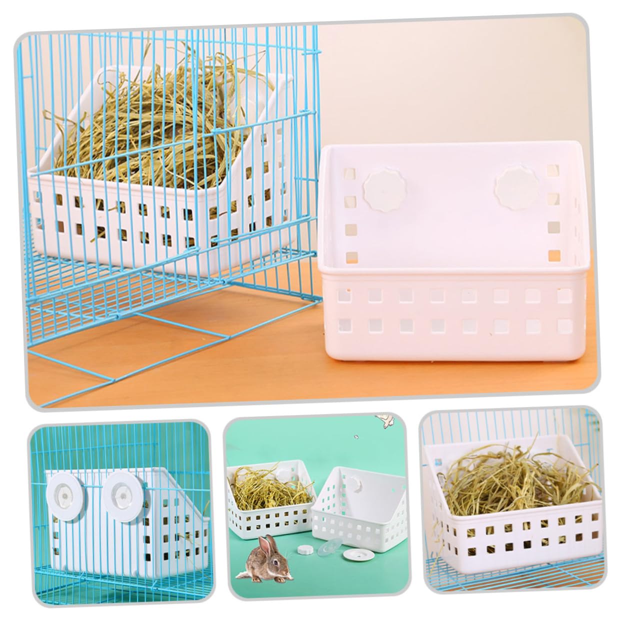 Râtelier à Foin pour Lapin à Fixation, Lot de 2, Plastique Blanc