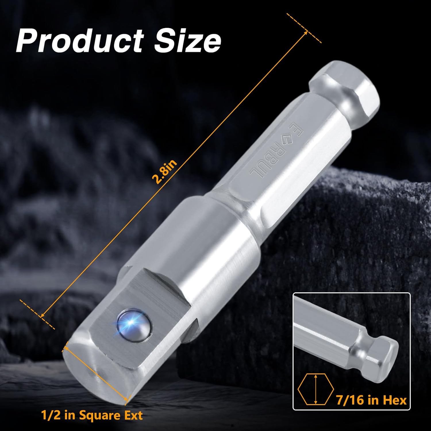 EVRBUL Upgraded Stainless Steel 1/2" Square Ext 7/16" Hex Impact Grade Adapter Square Socket Adapter Drill Bit Compatible with 7/16" Impact Drill 1/2" Electric Drill