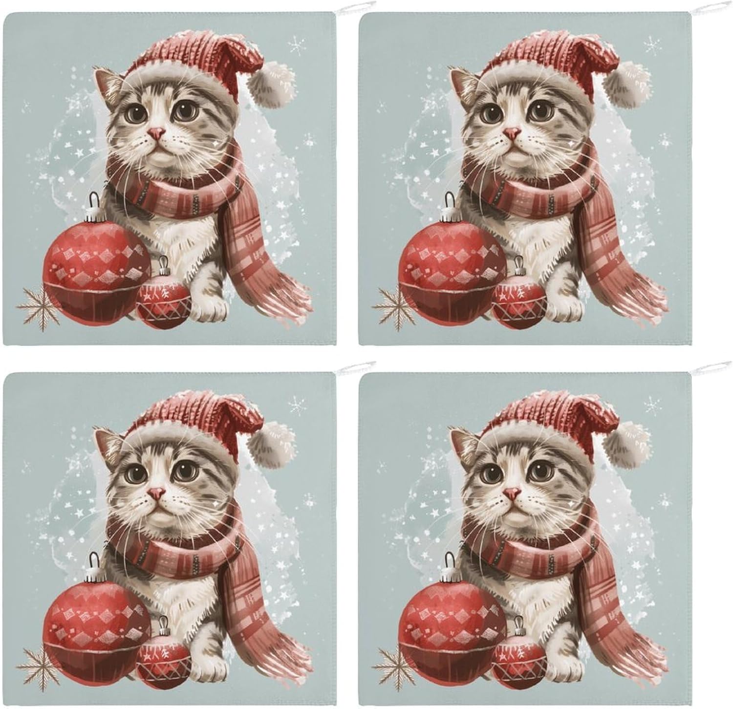 Christmas Cat Hand Towels for Bathroom Kitchen Towels Small Towel Handkerchiefs with Hanging Loop 4PCS