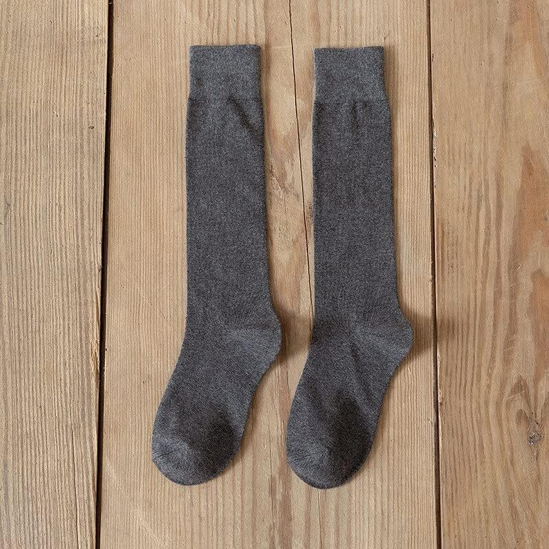 春秋の女性ロングニットソックス無地高校白綿ニーソックス女の子 (Color : Dark Grey)