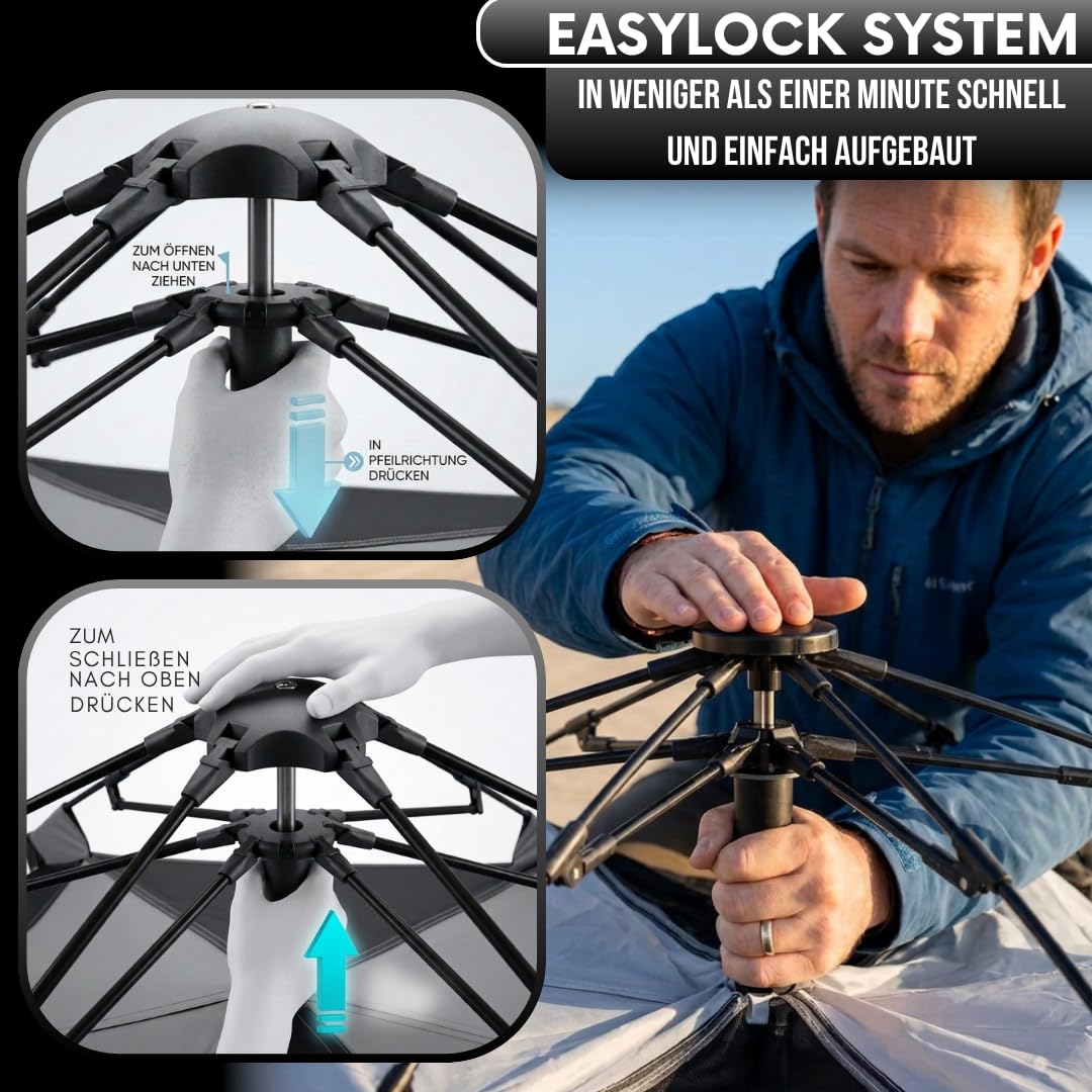 GOALPINE® Atlas IV Wurfzelt Pop-up Zelt für 2-4 große Personen, 100% Wasserdicht, in 40 Sekunden aufgetellt, 3 in 1 für Camping, Festival & Strand, Innen Leicht Verdunkelt