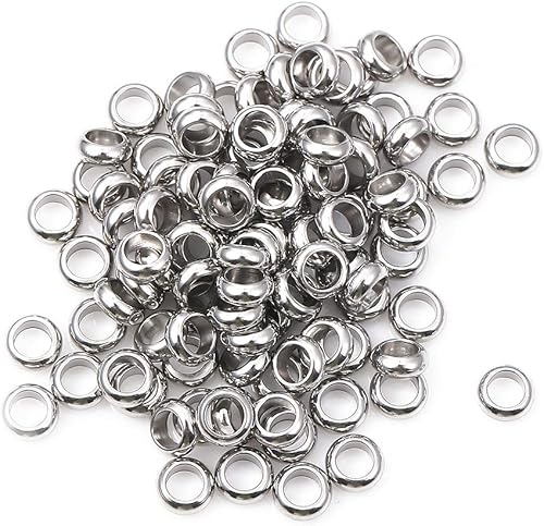 Miniatura 4 de Cuentas espaciadoras de acero inoxidable de 0.197 x 0.079 in Rondelle sueltas para hacer joyas de bricolaje, 100 unidades con agujero de 0.118