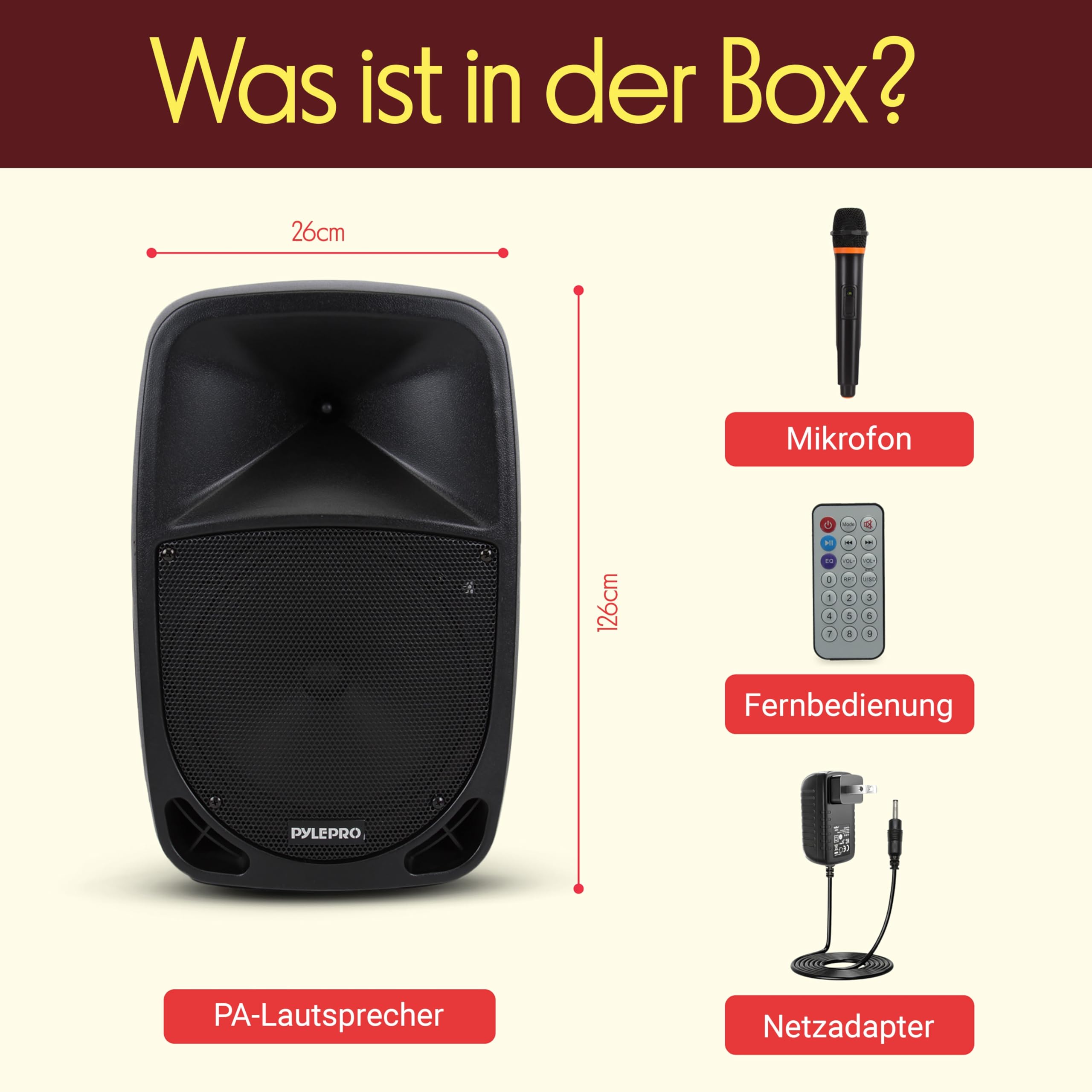 Pyle Musikbox Bluetooth Groß, Party Lautsprecher- 1000W, Partybox- mit Mikrofon, Soundbox- 10” Subwoofer, PA Anlage- Komplettset, Karaoke Maschine- LED Akku Anzeige, Party Speaker- MP3/USB/SD