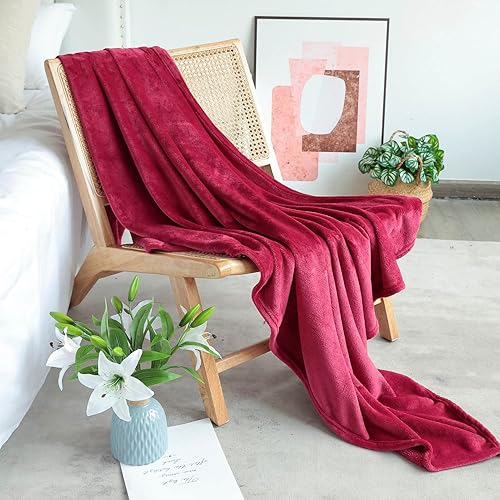 Miniatura 3 de NANPIPER Manta de forro polar, suave y acogedora, cálida y ligera, color rojo vino, 50 x 60 pulgadas