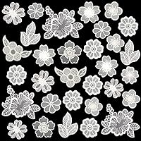 GeoGeoDIY 30PCS White Lace Flower Leaf Embroidery Appliques - Sew On Iron On Patches for Wedding Dresses, Bridal Crafts, DIY Clothes & Hair Accessories