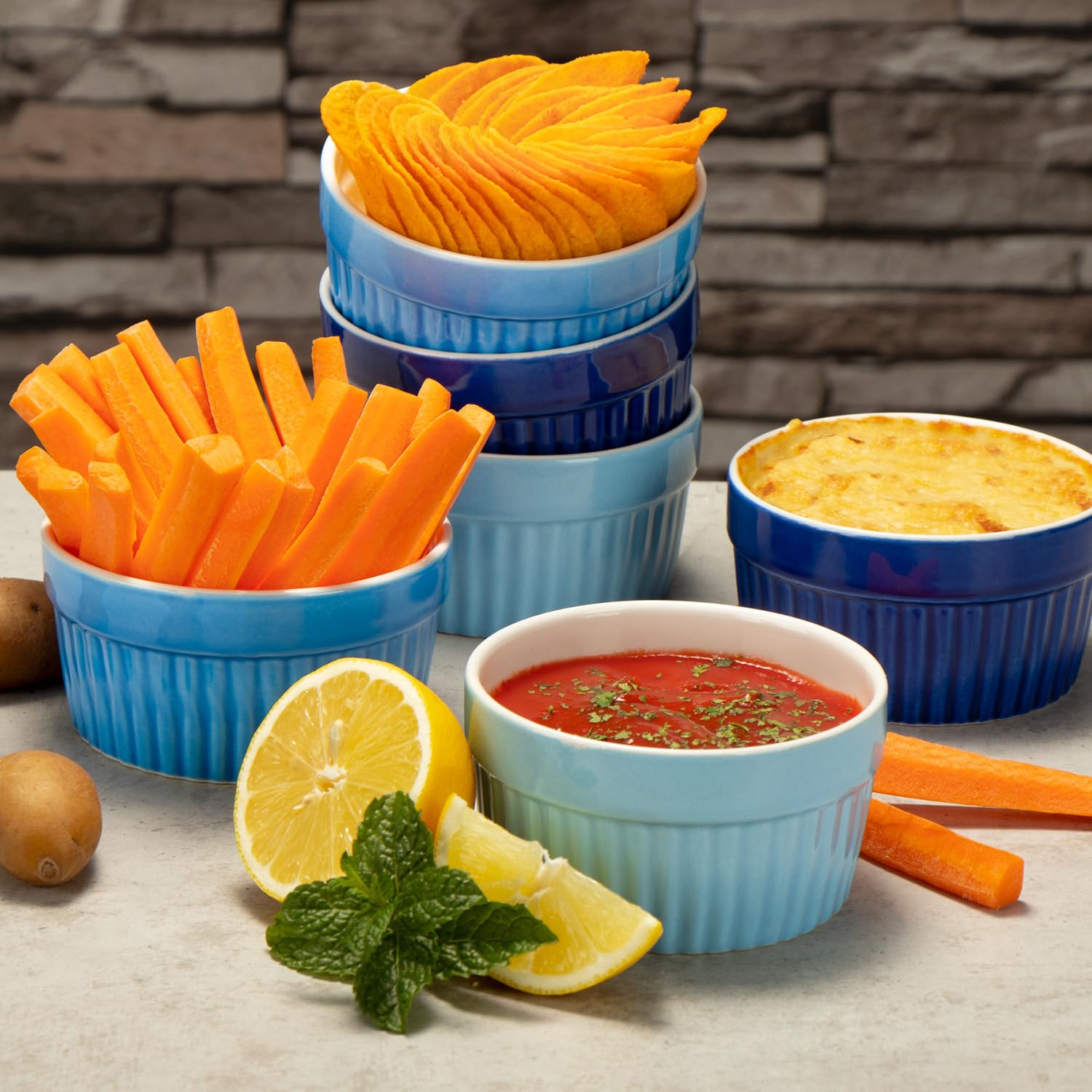 COM-FOUR® 6x stampi per soufflé - ciotole in ceramica per creme brulee - tortine da forno per dessert colorati