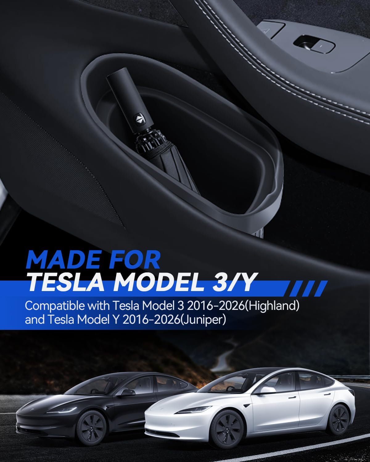 2 x kosz na śmieci na drzwi samochodowe do Tesla Model 3/Y, do wnętrz, kieszeń boczna, pudełko do przechowywania, miękki silikon, Tesla model 3/Y 2016-2026, akcesoria Highland Juniper, 2 szt