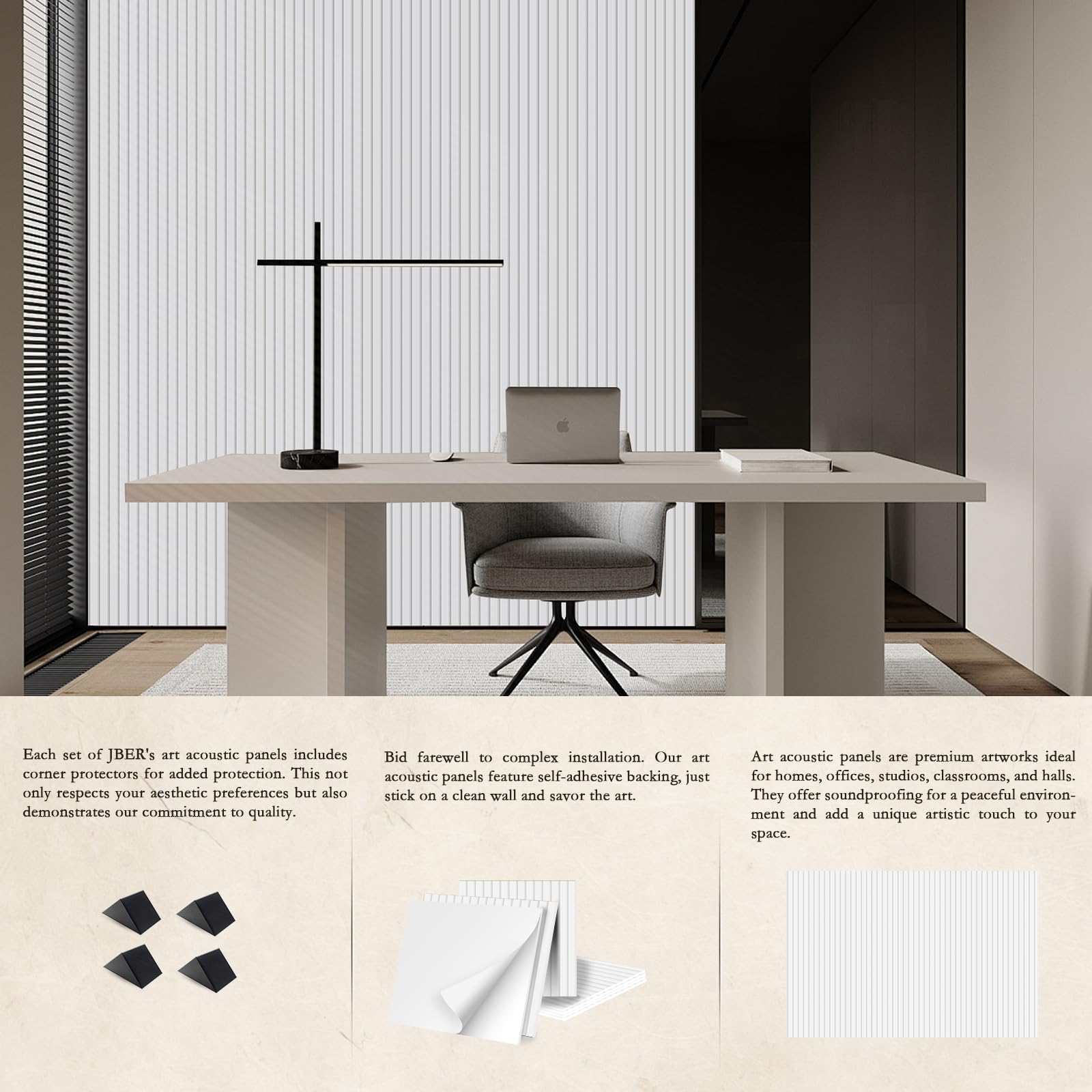 JBER 6 Piezas Paneles Acusticos Autoadhesivos, Aislante Acustico para Pared de Alta Densidad, Paneles Insonorizacion Acústica Decorativos, Tratamiento Acústico para Estudio, Oficina, 60x60xcm, Blanco