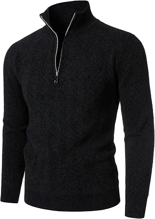 HOOD CREW Mens Zip Jumpers Long Sleeve Warm Sweater Soft Cozy Knitwear Pullover for Men
