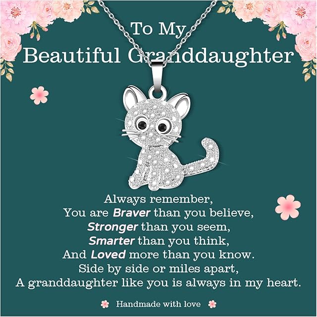 MANVEN Cat Necklace for Girls Daughter Granddaughter Kitty Cat Pendant Silver Chains Cat Jewelry for Girl Women Cat Lover Birthday Gift
