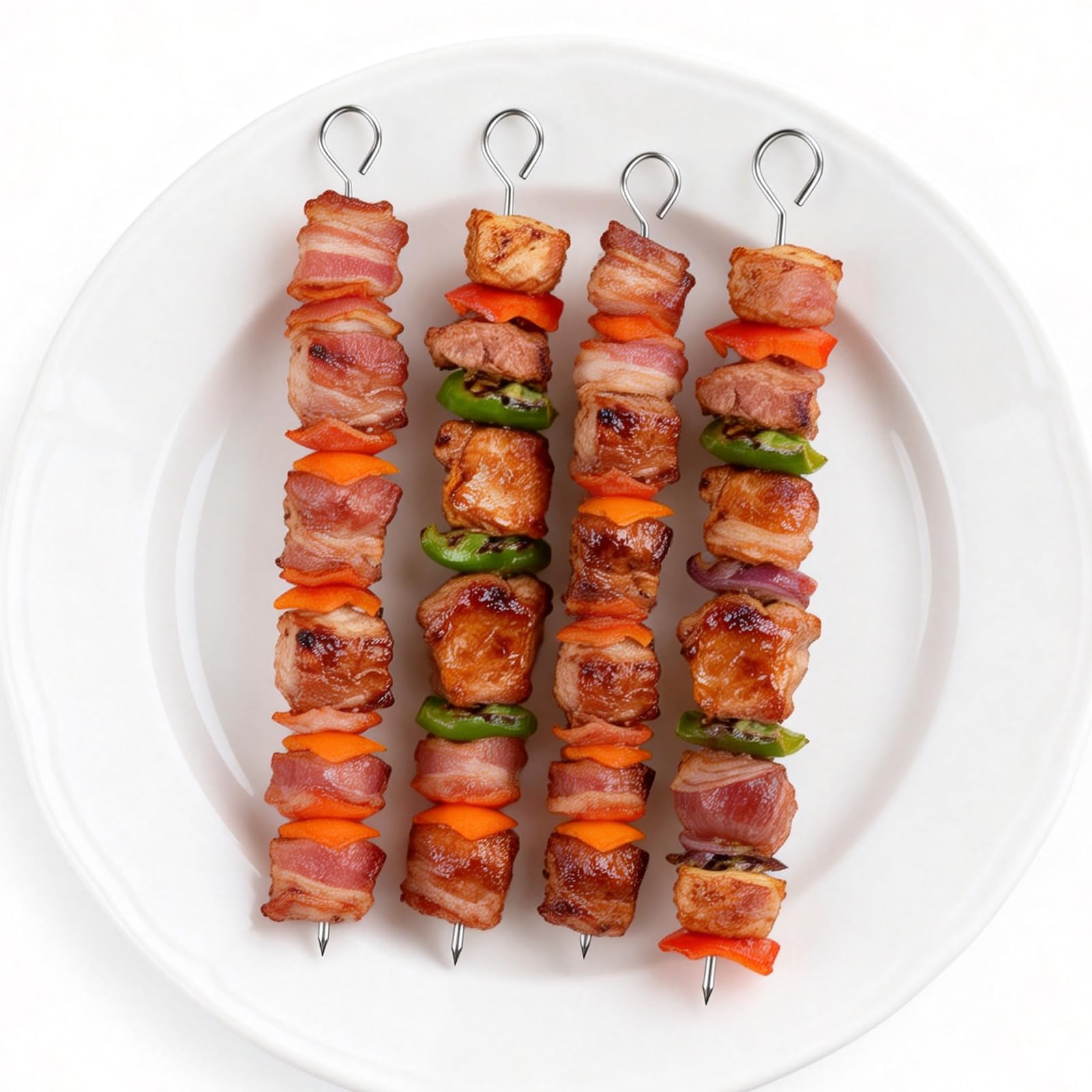 20 PCS 304 Stainless Steel BBQ Kebab Skewers with Storage Bag, 11.81"/30cm Reusable Metal Skewers for Oven, Grill & Turkish Shish, Adana, Kofte — view 2