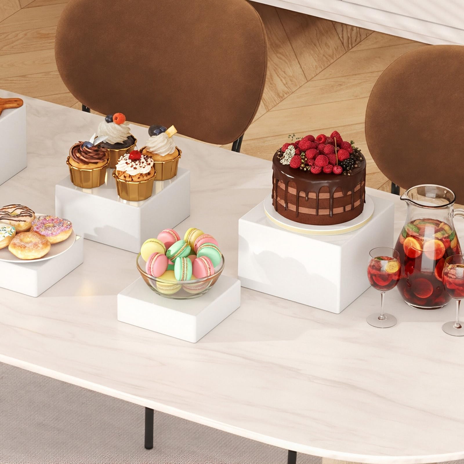 Alzatine per Buffet, XRCHAA Set da 8 Alzatine per Buffet in Acrilico 3"/4"/5"/6"/7"/8"/9"/10" Piattaforme Espositive con Fondo Aperto, Espositori per Dessert, Torte, Gioielli e Matrimoni,Bianco