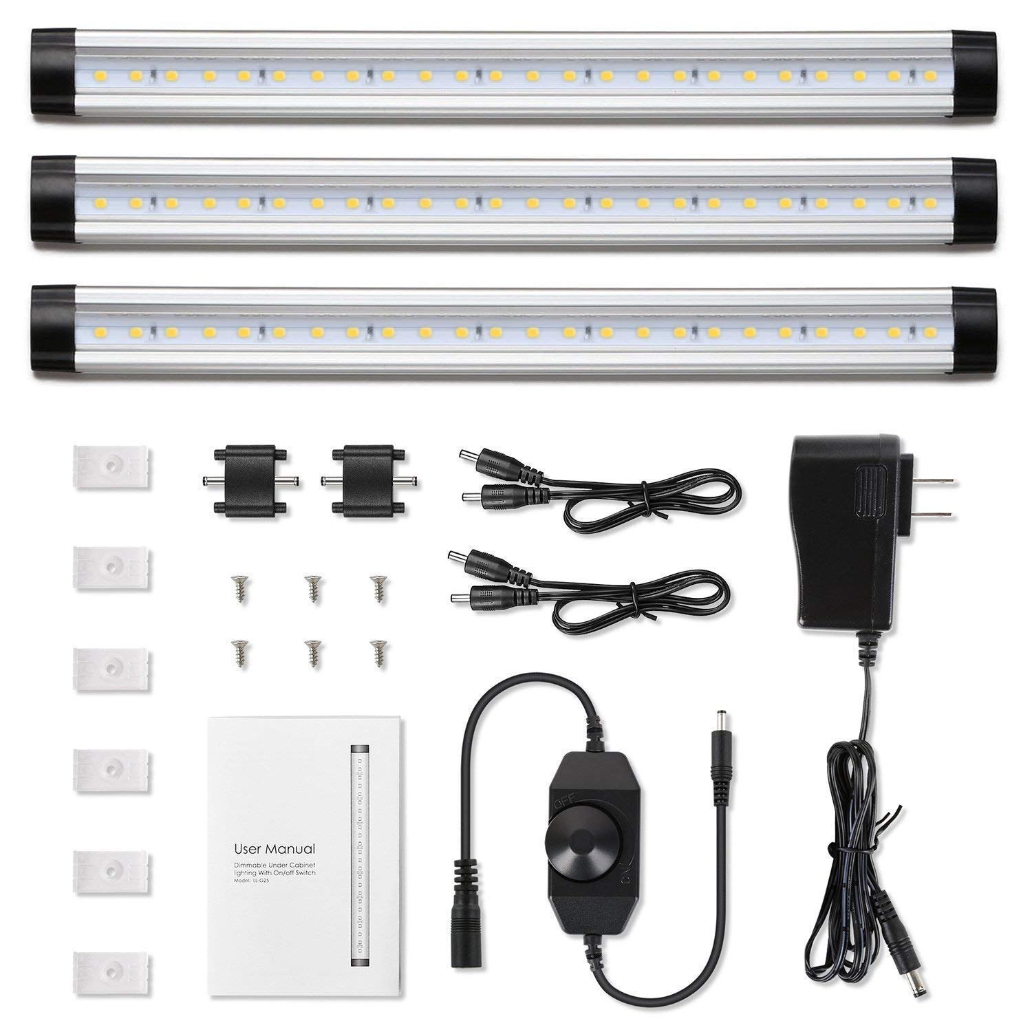 Under Cabinet LED Lighting Bar with Dimmable Switch (Pack of 3), Thanger Warm White 3000K Kitchen Closet Light Strip, 12W 1000 Lumens Under Counter Lighting Tube