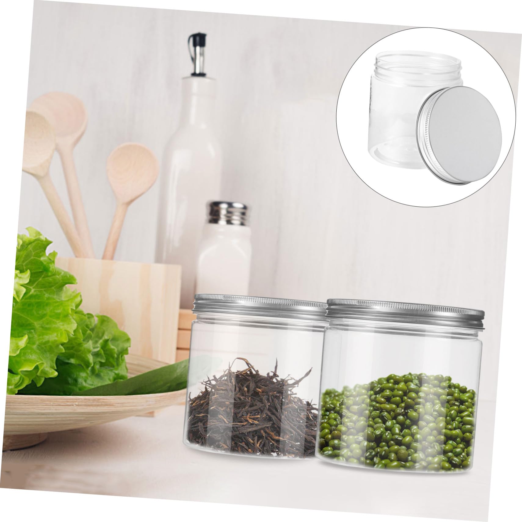 COLLBATH 12 Piezas Frascos Plásticos con Tapa Aluminio Recipientes para Alimentos Secos Resistentes y Apilables para Cocina y Refrigerador