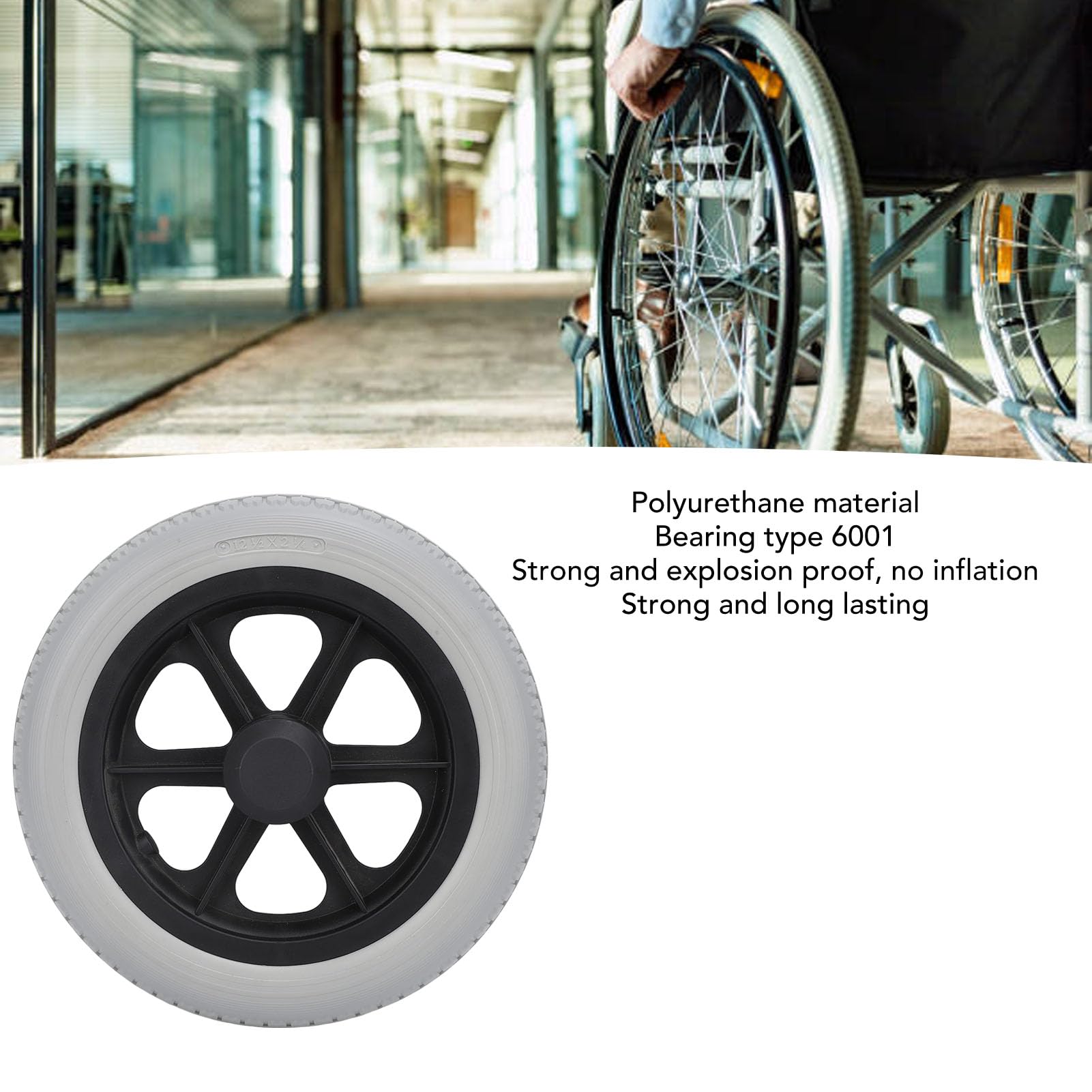 Wheelchair Caster, 12in Non Slip Wheelchair Replacement Parts, Wheelchair Replacement Caster, Easy Installation, Universal Wheelchair Replaces Wheel for Wheelchairs Walkers