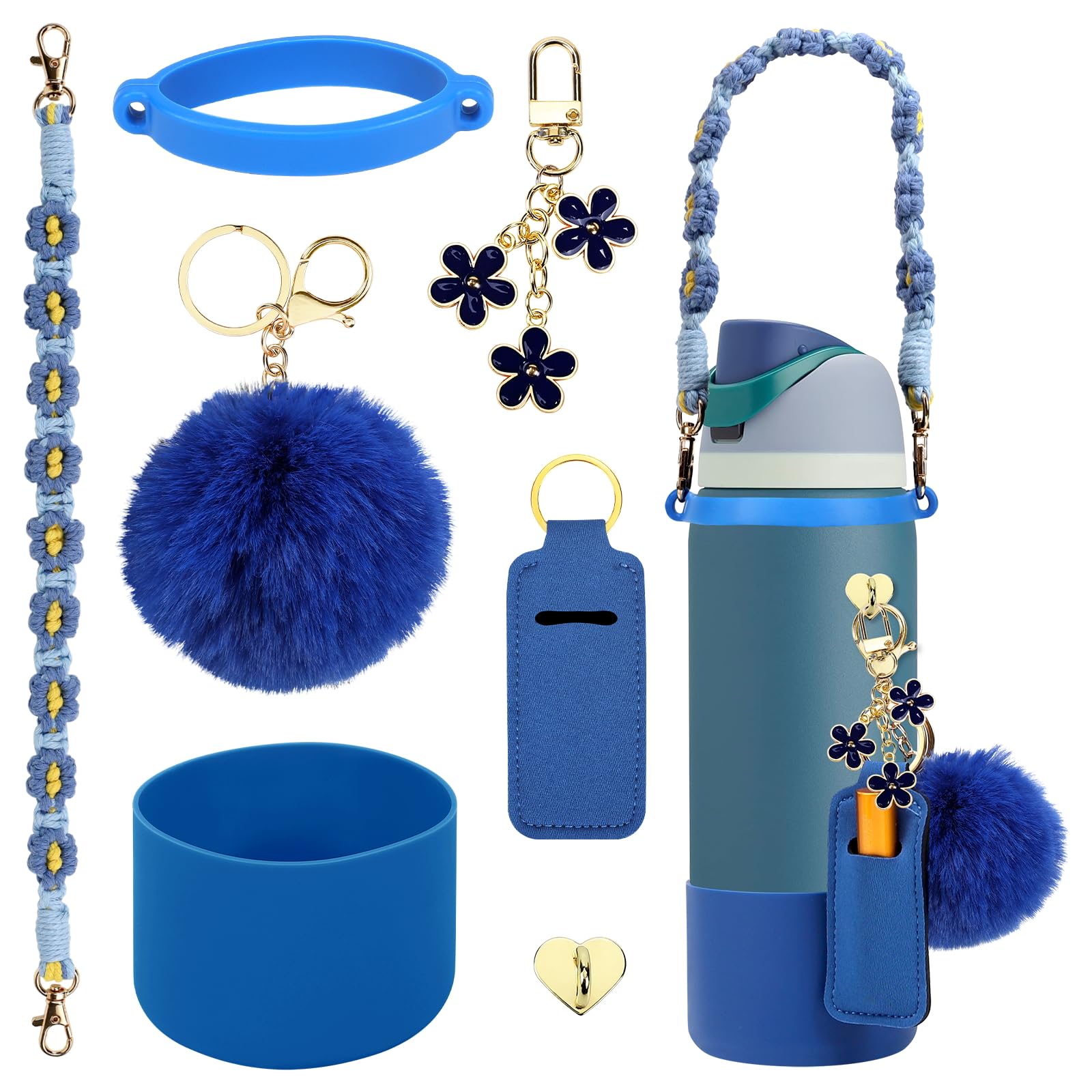 Compatible for Owala Accessories Bundle: Silicone Boot for 24oz & 32oz Bottles, Charms, Handle, Strap, Rubber Bottoms, and Decorative Add-ons for Your Compatible for Owala Water Bottle, Denim โ image 1