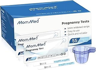 MomMed Pregnancy Test, 55 HCG Pregnancy Test Strips for Early Detection, Over 99% Accurate, 55 Free Urine Cups, Bulk Pregnancy Tests for Home Use, Pruebas de Embarazo