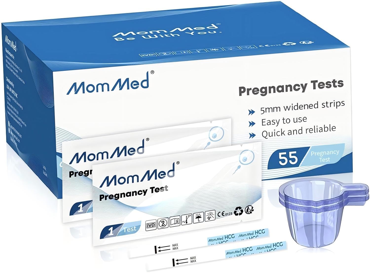 MOMMED Pregnancy Tests(HCG55), 55pcs Fertility Test for Women with Bonus 55 Urine Collection Cups; Quick and Reliable Pregnancy Test Strips, Over 99% Accuracy Early Pregnancy Test Strips