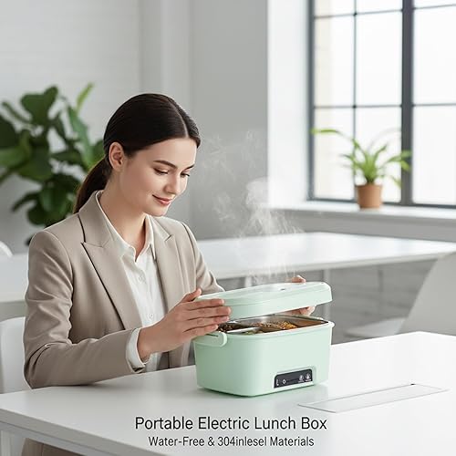 Miniatura 4 de Cordless Electric Lunch Box, 1.5L Heated Lunch Box with 7800mAh Battery, Green Portable Food Warmer for Office, Car & Outdoor for Daily Use