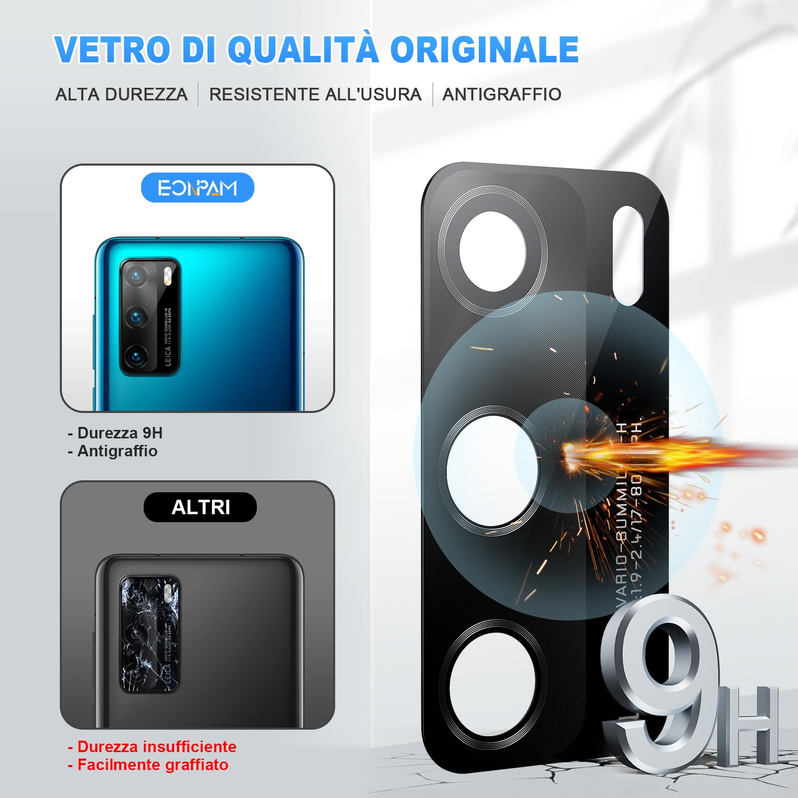 2 Vetri Per Fotocamera Posteriore Huawei P40, Ricambio HD Con Kit Di Riparazione (pinzette, Panno, Alcool Pad) - 2