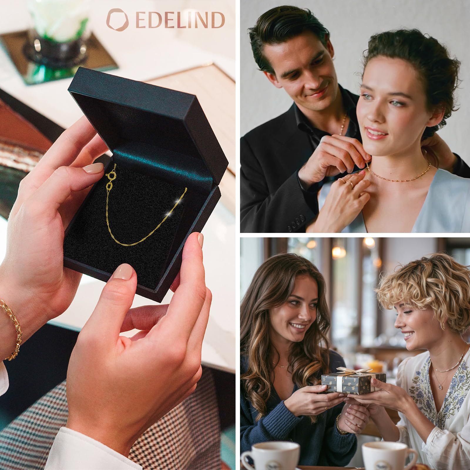 EDELIND Goldkette Damen 585 333 Echtgold - Singapurkette 1 mm Gelbgold auch 375, 750 - mit Geschenkbox