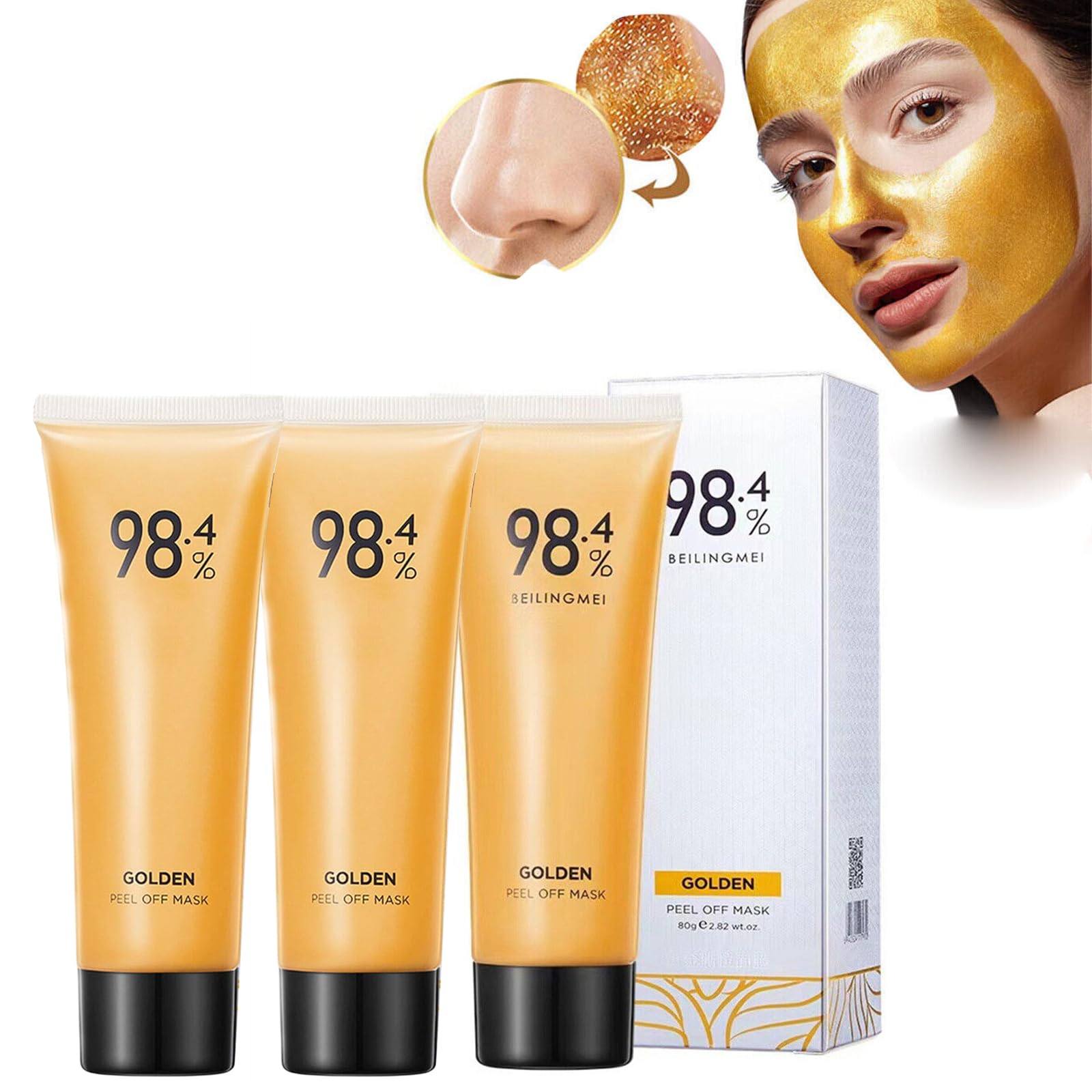 Gold Foil Peel-Off Mask, Peel off Anti-Wrinkle Face Mask, 98.4% Beilingmei Gold Foil Peel-Off Mask, Gold Repair Facial Mask (3 Pcs)