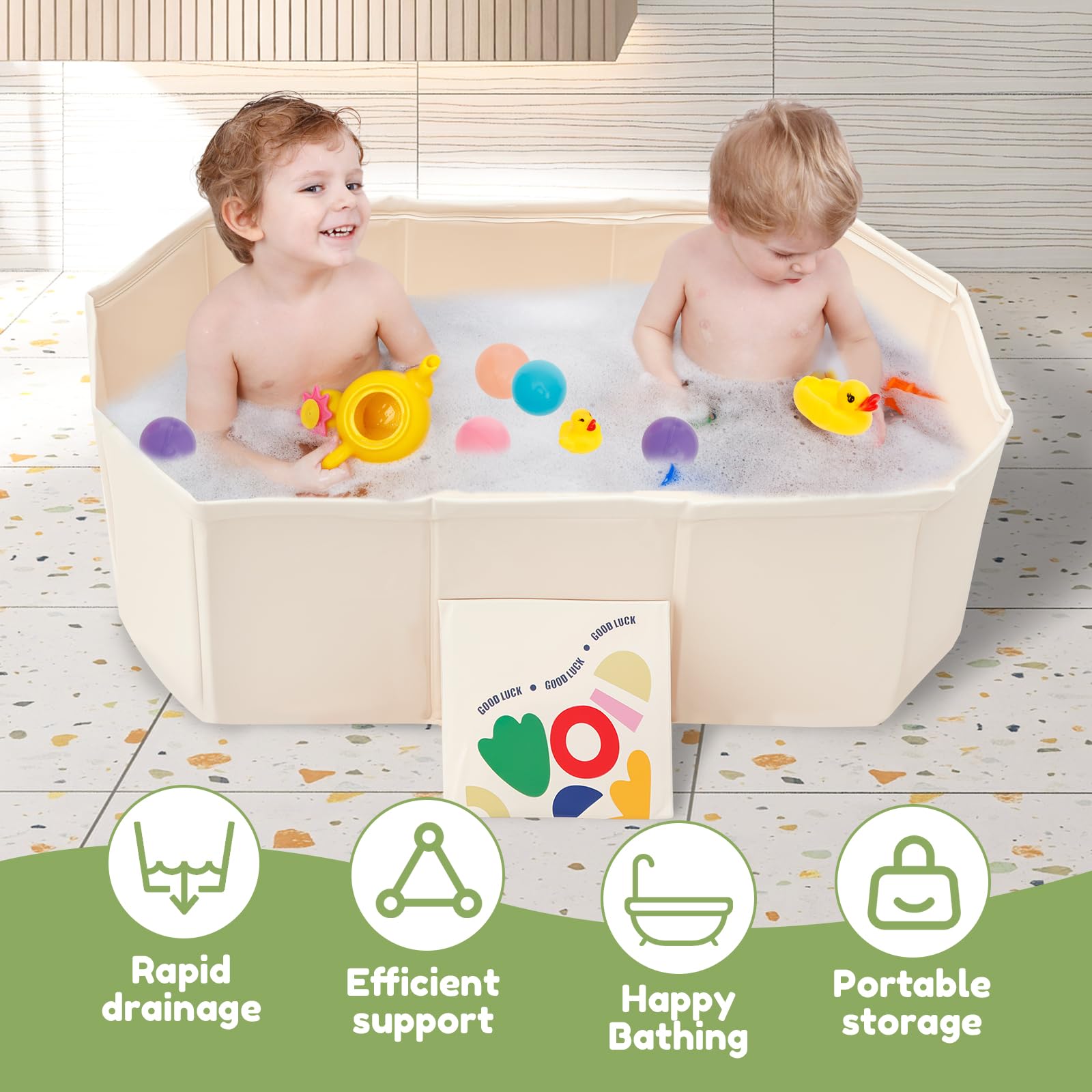 Baignoire pliable pour bébé de 0 à 6 ans - Baignoire intégrée avec vis de vidange - Blanc tufty