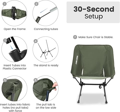 Miniatura 6 de CAMEL CROWN Silla de camping portátil plegable compacta para césped, silla de mochilero ligera con bolsa de transporte para senderismo al aire