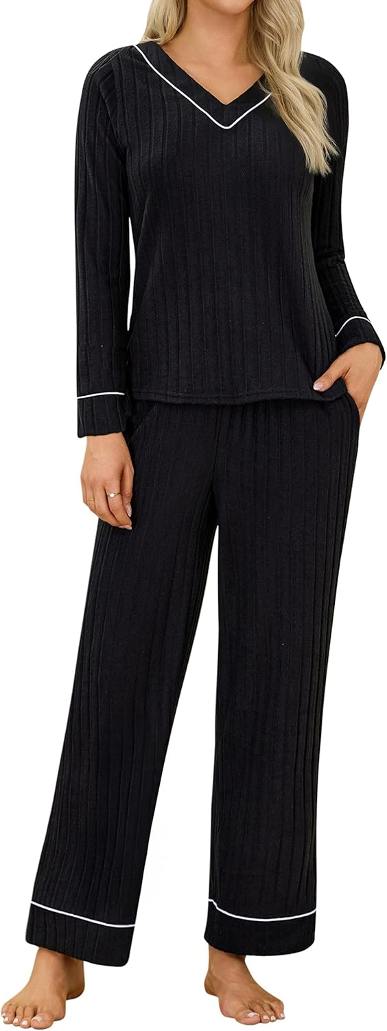 Blooming Jelly Womens Pajamas Sets Soft 2 Piece Pj Fall Long Sleeve Lounge Sets Comfy Cute Sleepwear with Pockets