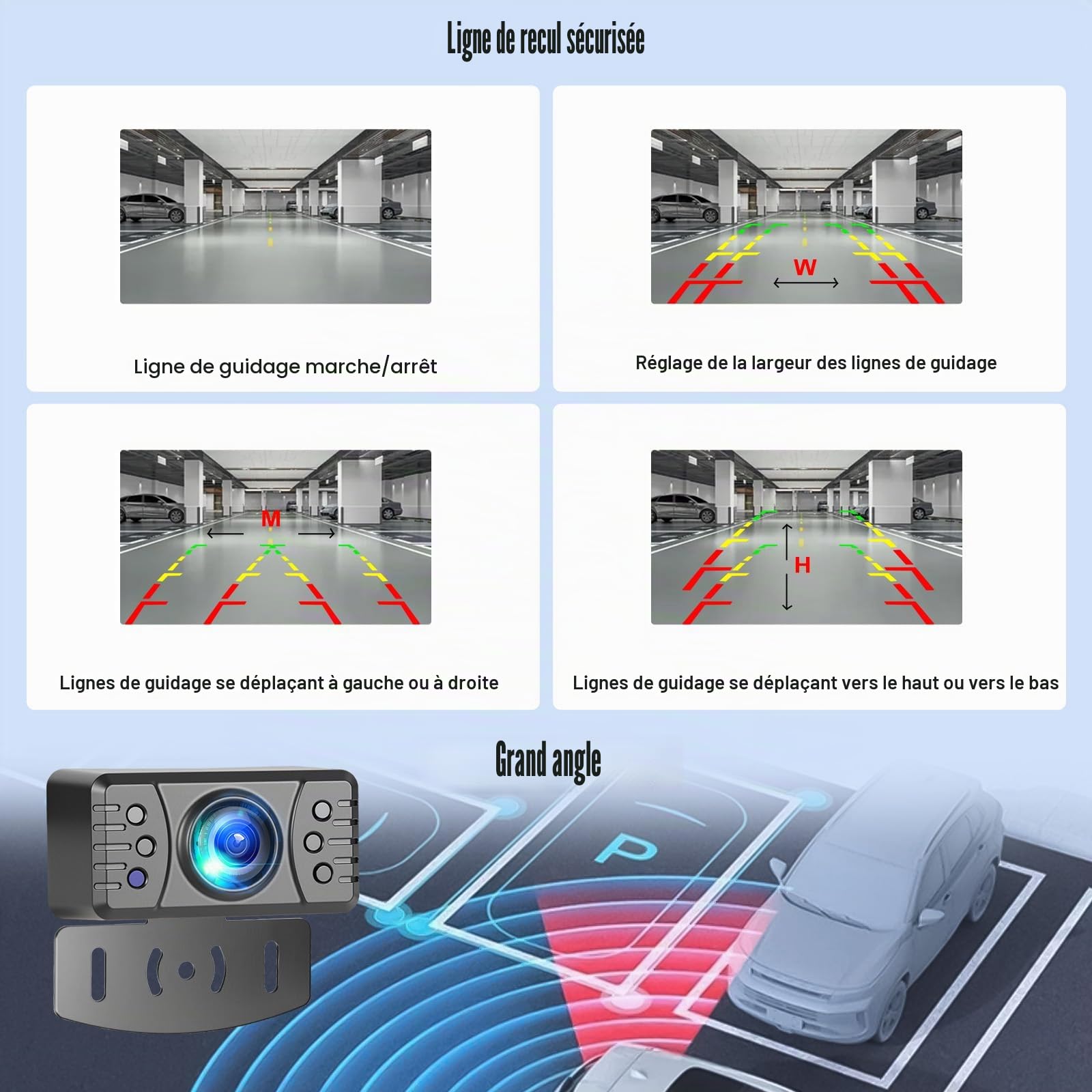 Caméra de Recul CAMECHO sans Fil 4.3 Pouces IP68 Étanche Vision de Nuit Grand Angle avec Écran TN Moniteur pour Tous Les Modèles, 12V à Haute Performance