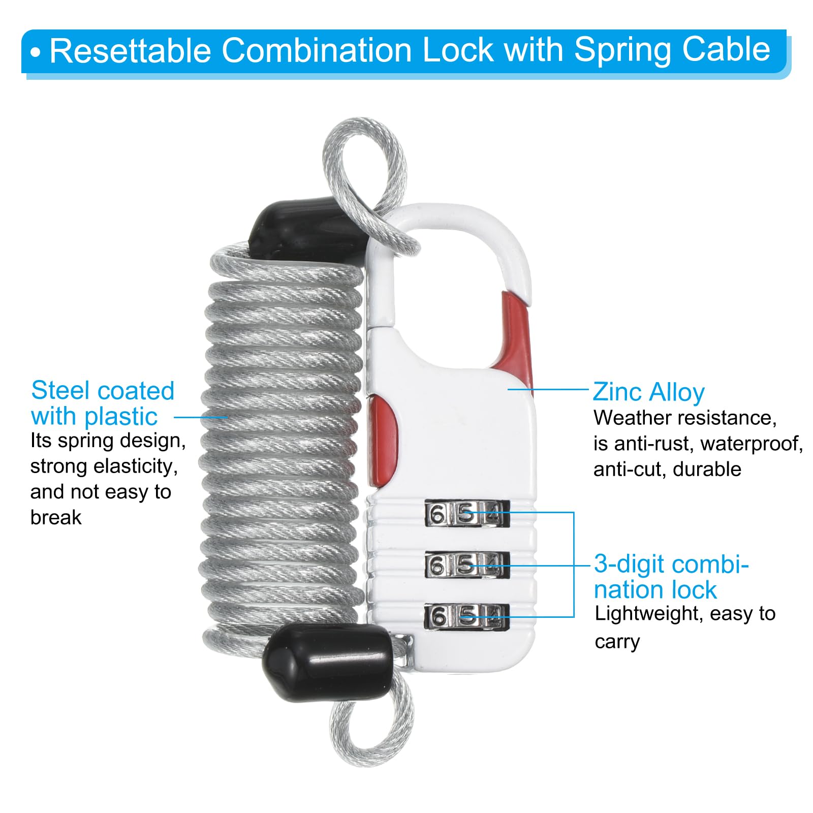Cadenas Antivol à Câble Acier – Avec Clés, Portable, Alliage Zinc, Sans Marque