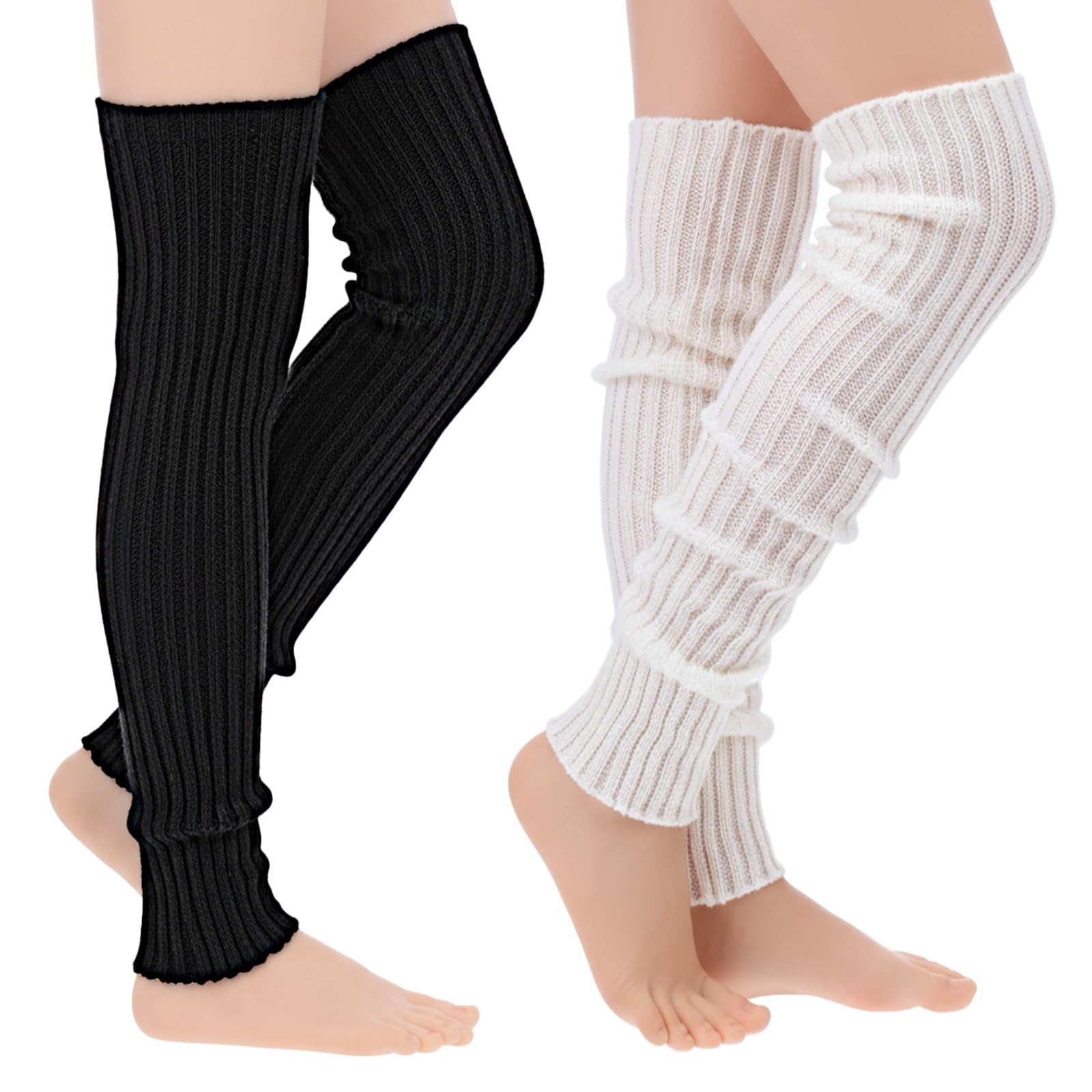 Leg 2 Pairs Warmers for Women Leg Warmers 80s Ribbed Knitted Long Socks for Sports Party