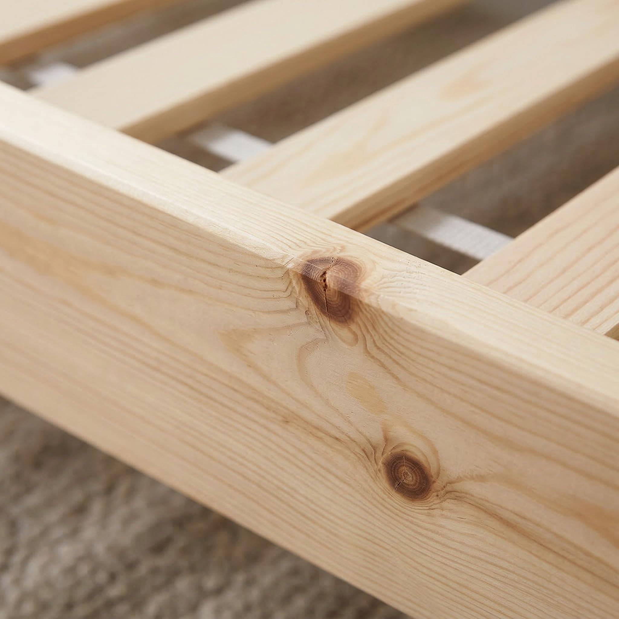ecoMI Letto per bambini con protezione anticaduta e rete a doghe, letto da pavimento Montessori in legno di pino massiccio, letto singolo, naturale, 80 x 160 cm