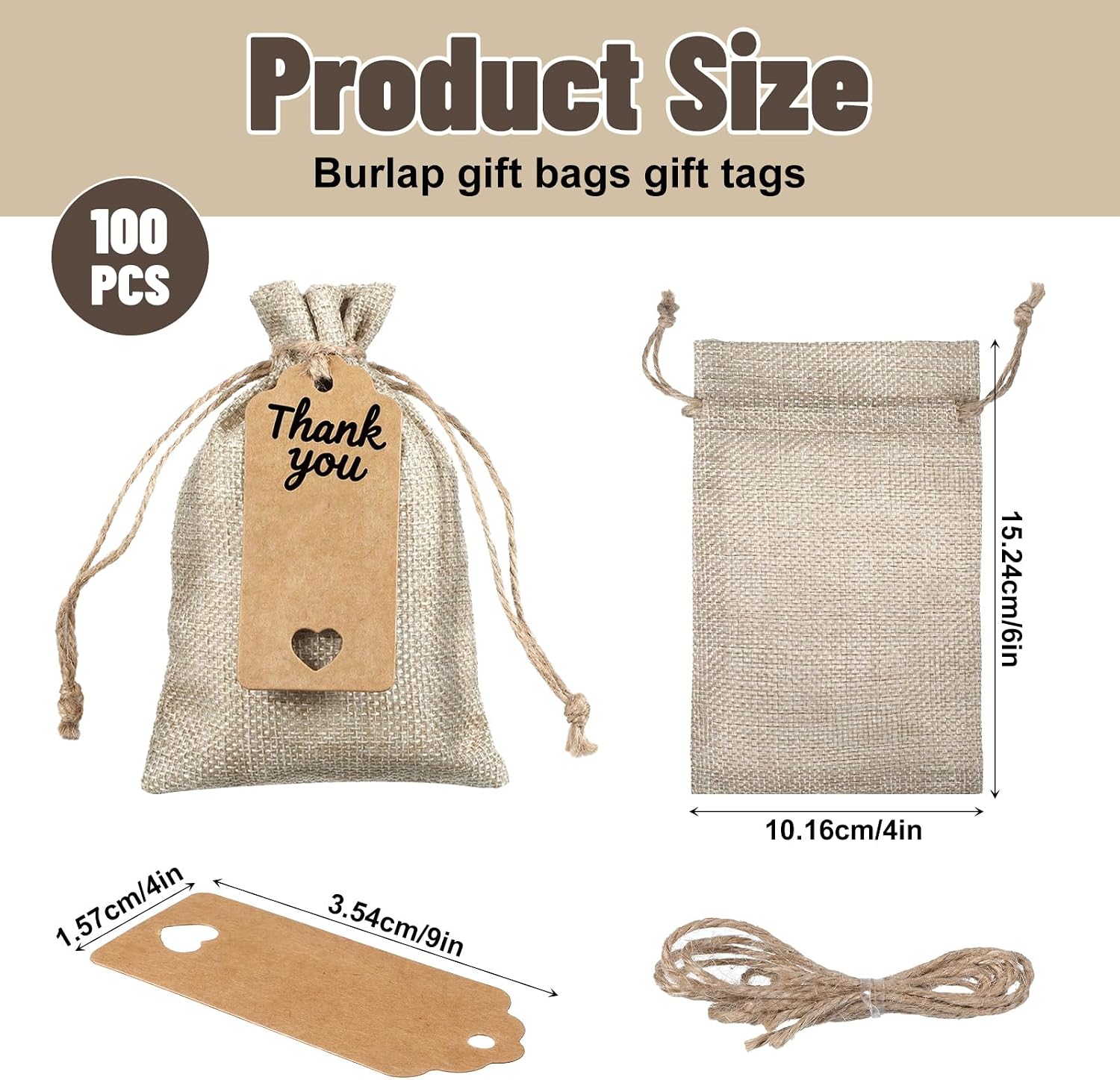 100 Pcs Burlap Gift Bags with Drawstring 4 x 6 Inch Small Linen Burlap Sack image 2