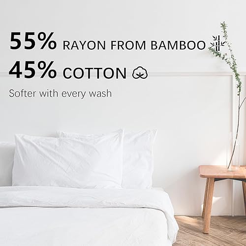 Miniatura 4 de NATUREFIELD 55% Rayon Derived from Bamboo, 45% Cotton Bed Sheet Set - Breathable & Cooling - Deep Pockets - Soft & Wrinkle-Free - Easy Care Hotel